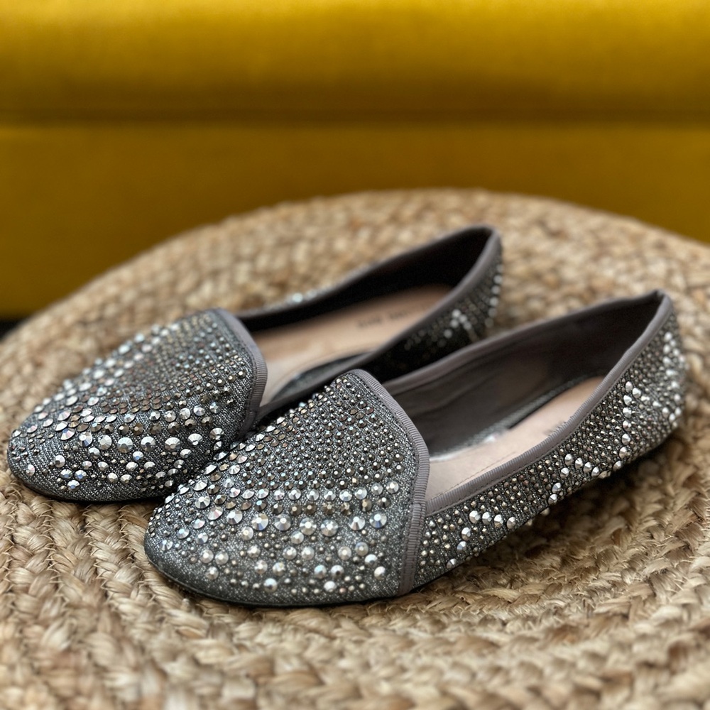 Gianni Bini Silver Embellished Flat Loafers Women Size 7